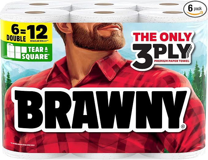 Brawny Tear-A-Square Paper Towels 6 Double Rolls