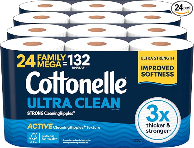 Cottonelle Ultra Clean Toilet Paper 24 Family Mega Rolls
