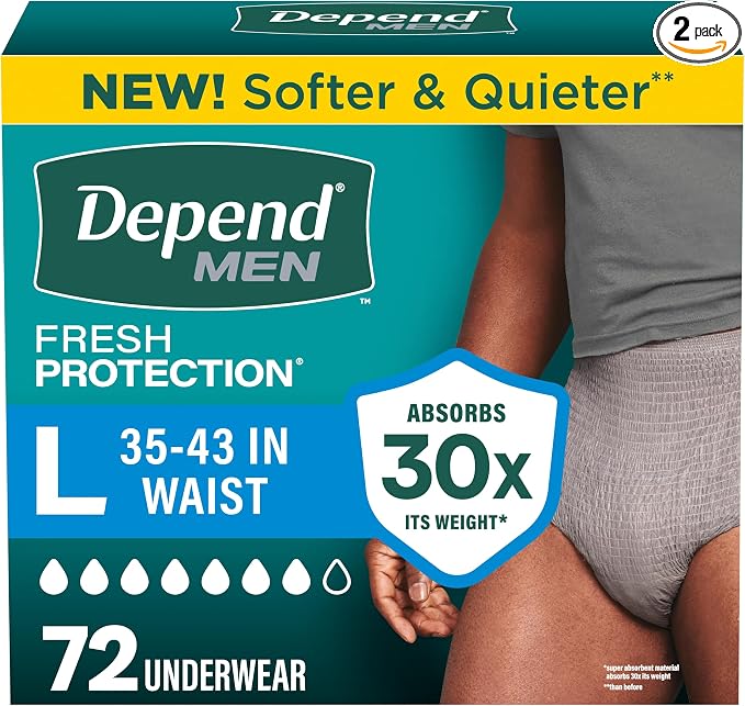 Depend Fresh Protection Adult Diapers for Men Large 72 Count