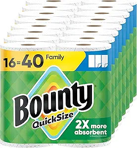 Bounty Paper Towels Quick Size 16 Family Rolls