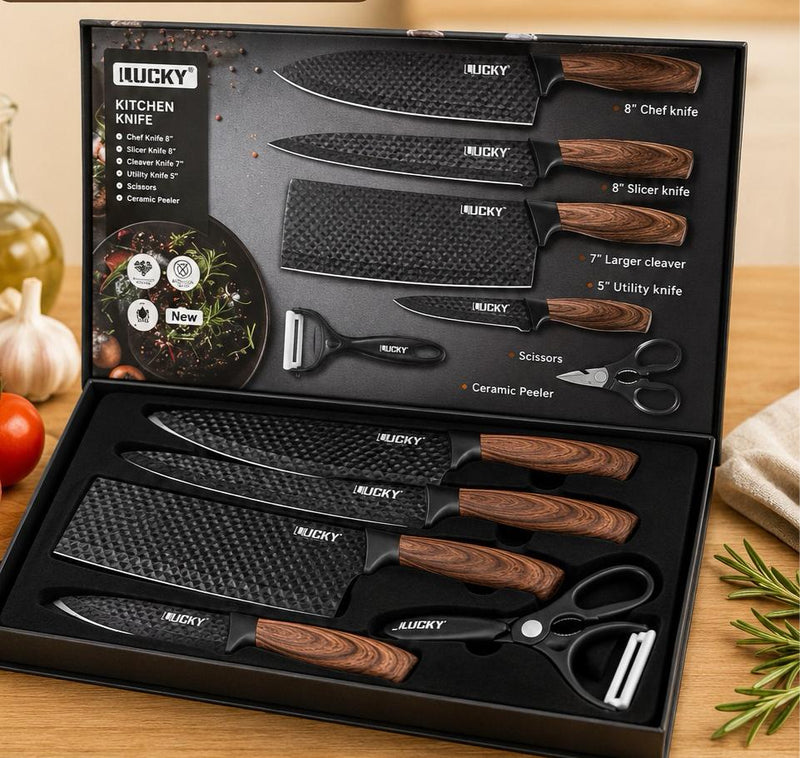 LUCKY 6-Piece Kitchen Knife Set with ceramic peeler and scissors