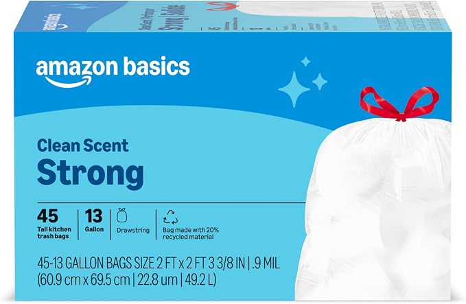 Amazon Basics Tall Kitchen Trash Bags 13 Gallon 45 Count