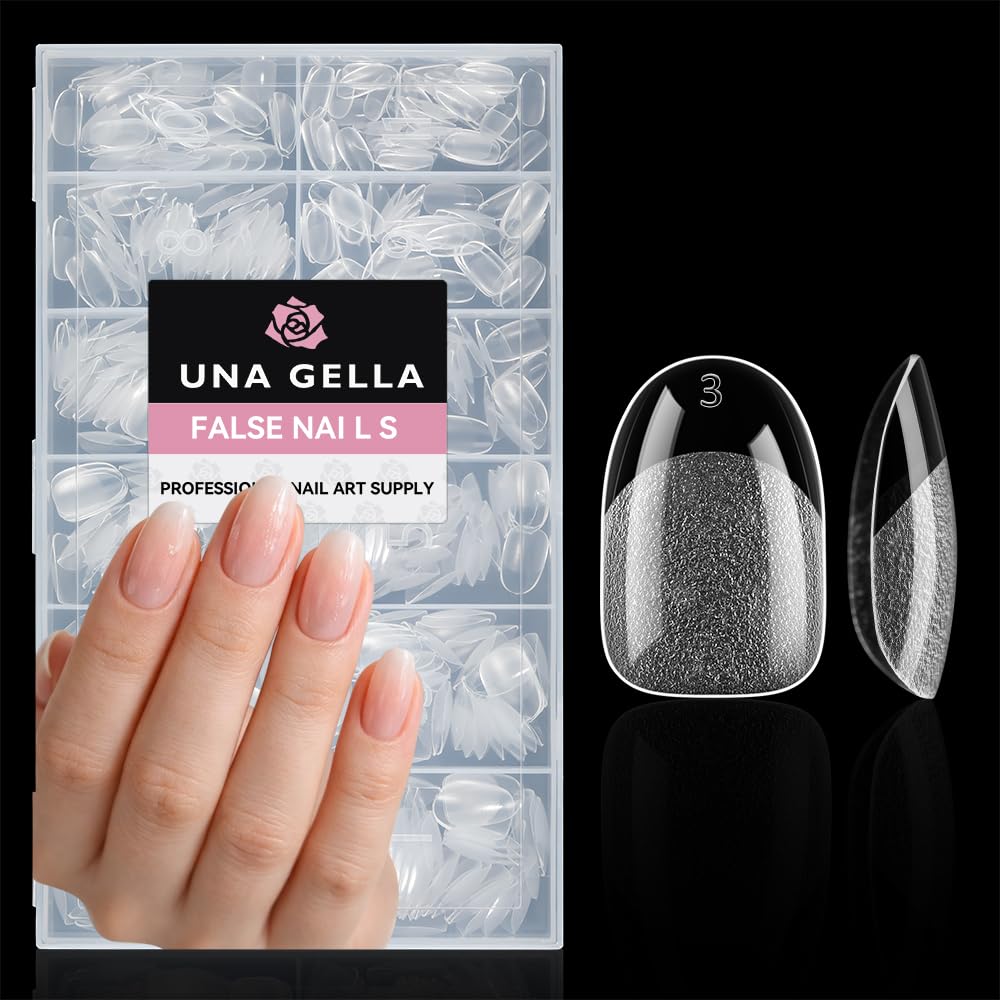 UNA GELLA Short Almond Nail Tips: 504PCS Short Fake Nails Soft Press On Gel Nail Tips Pre Shaped Almond Shape Home Nail Extension Full Cover, 12 Sizes Acrylic Gelly Tips
