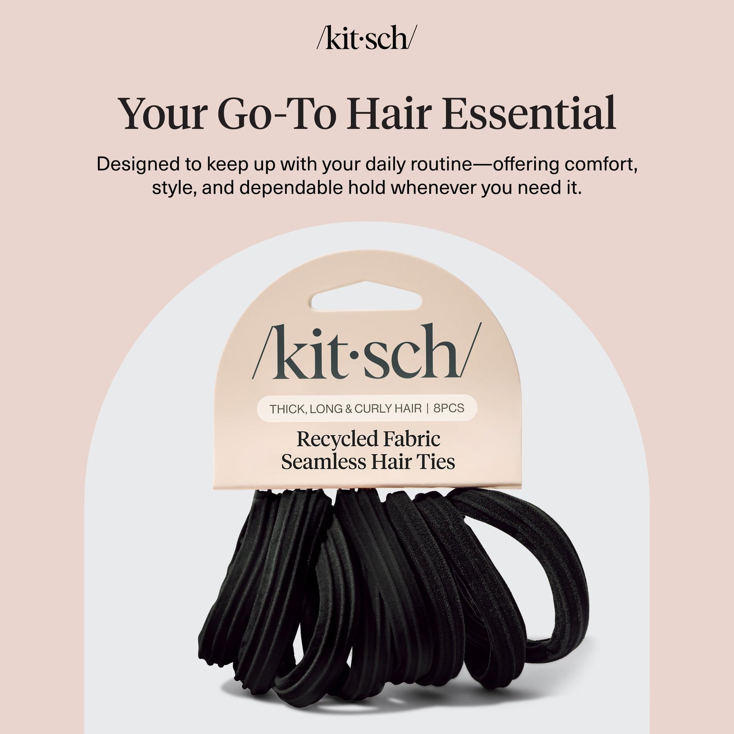 Kitsch Nylon Hair Ties No Damage - Stretchable Hair Bands for Strong All-Day Hold, Ponytail Holders | Hair Accessories for Girls - Black, 12 Pcs