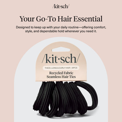 Kitsch Nylon Hair Ties No Damage - Stretchable Hair Bands for Strong All-Day Hold, Ponytail Holders | Hair Accessories for Girls - Black, 12 Pcs