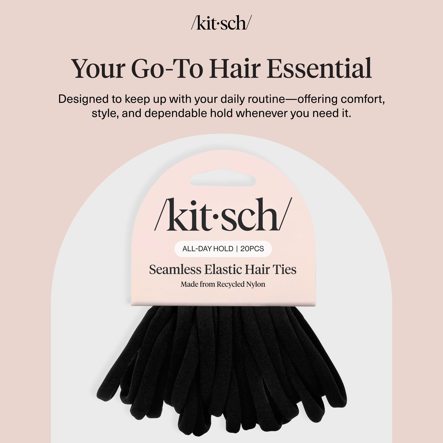 Kitsch Nylon Hair Ties No Damage - Stretchable Hair Bands for Strong All-Day Hold, Ponytail Holders | Hair Accessories for Girls - Black, 12 Pcs