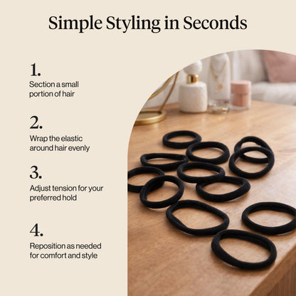 Kitsch Nylon Hair Ties No Damage - Stretchable Hair Bands for Strong All-Day Hold, Ponytail Holders | Hair Accessories for Girls - Black, 12 Pcs