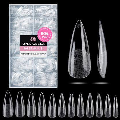 UNA GELLA Short Almond Nail Tips: 504PCS Short Fake Nails Soft Press On Gel Nail Tips Pre Shaped Almond Shape Home Nail Extension Full Cover, 12 Sizes Acrylic Gelly Tips