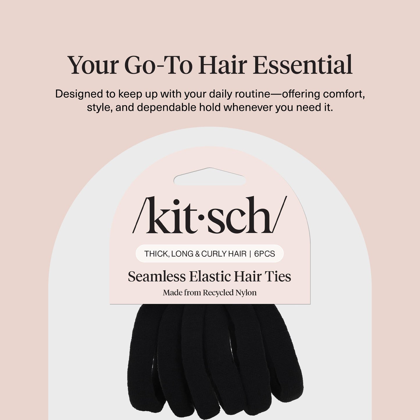 Kitsch Nylon Hair Ties No Damage - Stretchable Hair Bands for Strong All-Day Hold, Ponytail Holders | Hair Accessories for Girls - Black, 12 Pcs