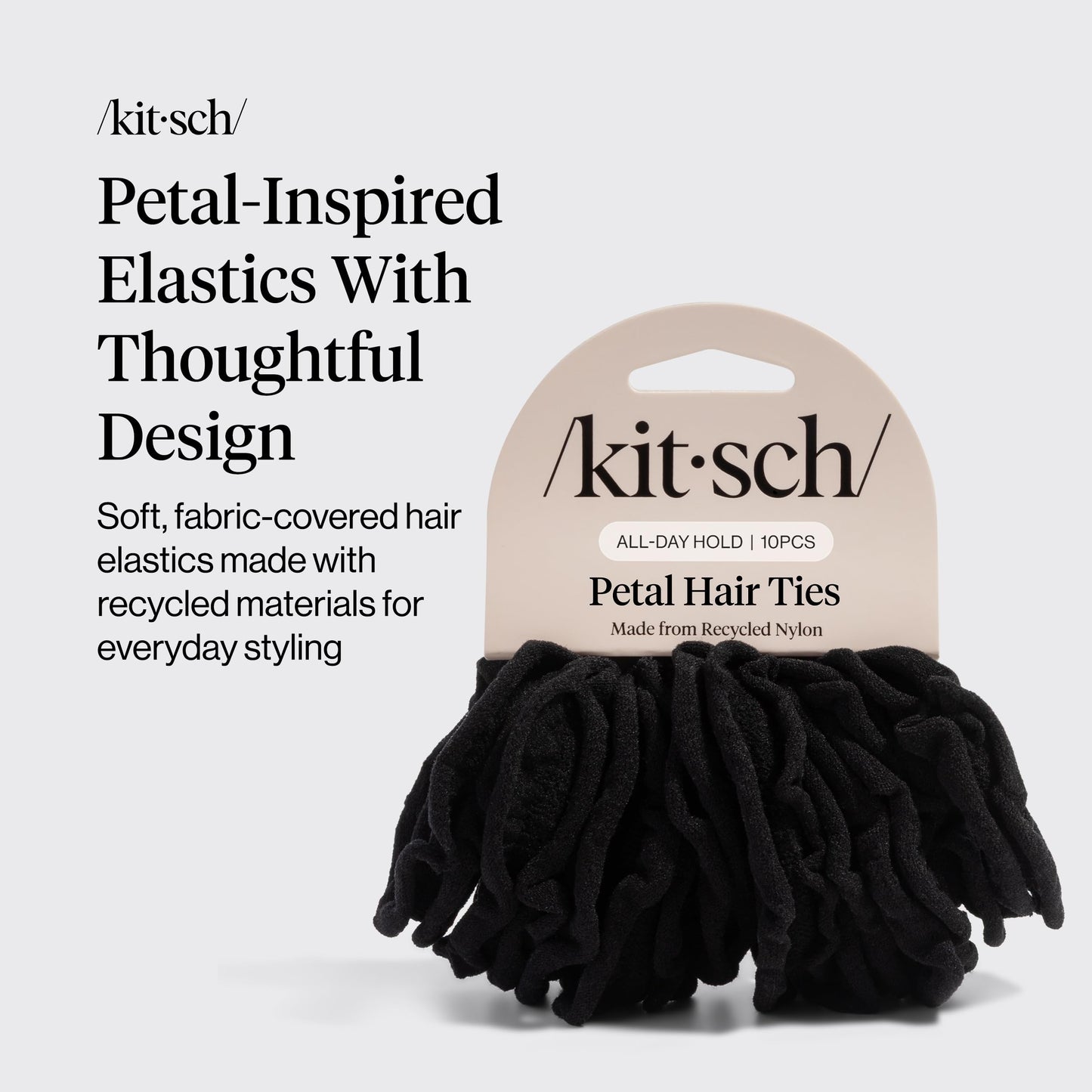 Kitsch Nylon Hair Ties No Damage - Stretchable Hair Bands for Strong All-Day Hold, Ponytail Holders | Hair Accessories for Girls - Black, 12 Pcs