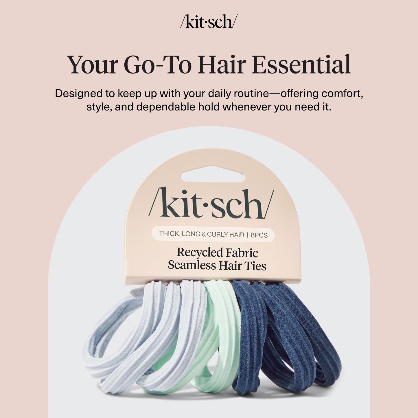 Kitsch Nylon Hair Ties No Damage - Stretchable Hair Bands for Strong All-Day Hold, Ponytail Holders | Hair Accessories for Girls - Black, 12 Pcs