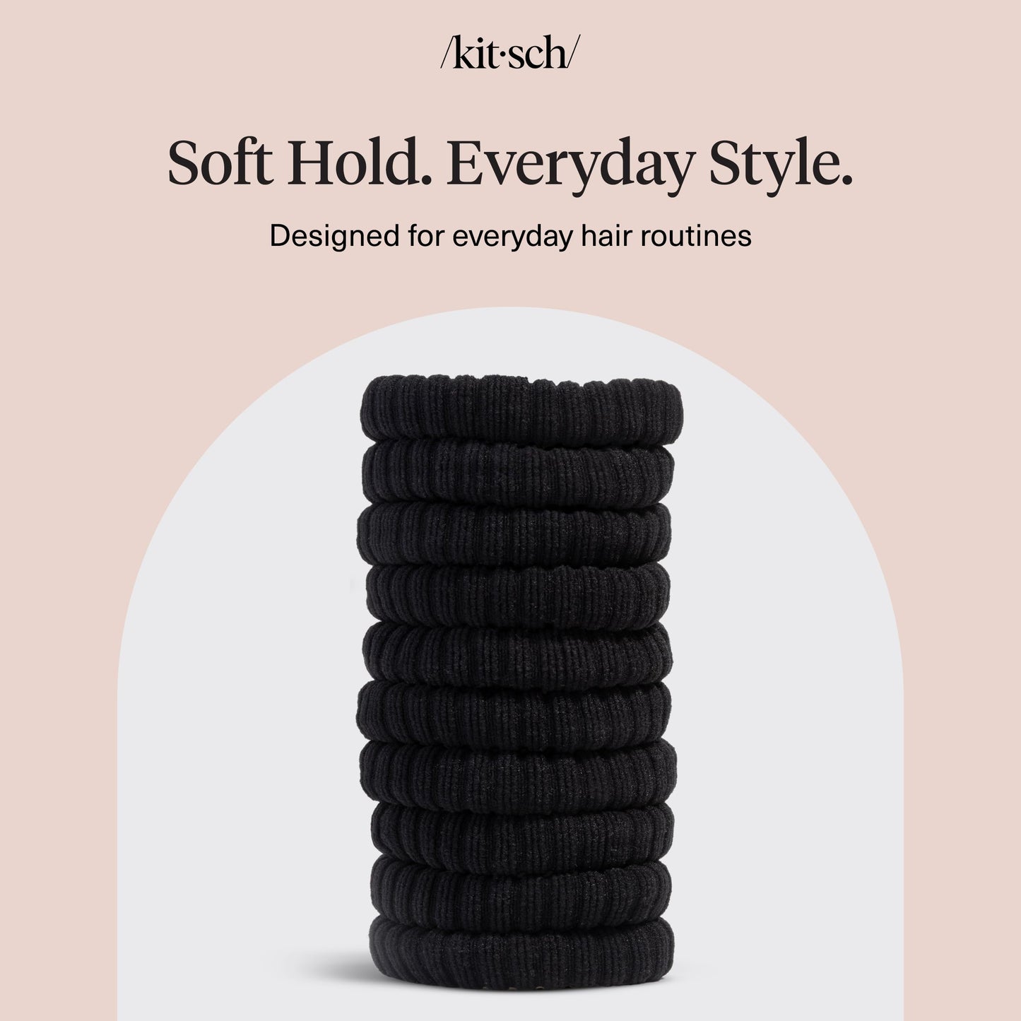Kitsch Nylon Hair Ties No Damage - Stretchable Hair Bands for Strong All-Day Hold, Ponytail Holders | Hair Accessories for Girls - Black, 12 Pcs