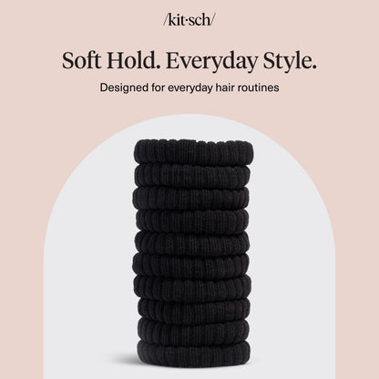 Kitsch Nylon Hair Ties No Damage - Stretchable Hair Bands for Strong All-Day Hold, Ponytail Holders | Hair Accessories for Girls - Black, 12 Pcs