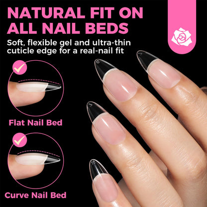 UNA GELLA Short Almond Nail Tips: 504PCS Short Fake Nails Soft Press On Gel Nail Tips Pre Shaped Almond Shape Home Nail Extension Full Cover, 12 Sizes Acrylic Gelly Tips