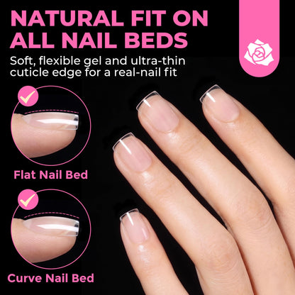 UNA GELLA Short Almond Nail Tips: 504PCS Short Fake Nails Soft Press On Gel Nail Tips Pre Shaped Almond Shape Home Nail Extension Full Cover, 12 Sizes Acrylic Gelly Tips
