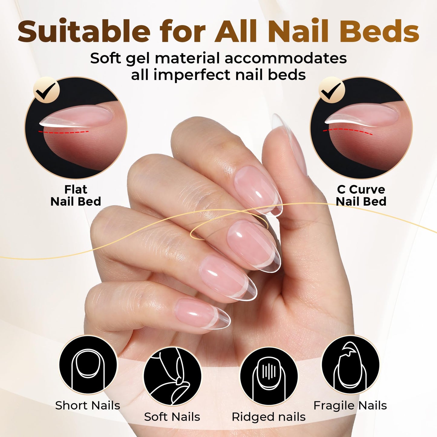 UNA GELLA Short Almond Nail Tips: 504PCS Short Fake Nails Soft Press On Gel Nail Tips Pre Shaped Almond Shape Home Nail Extension Full Cover, 12 Sizes Acrylic Gelly Tips