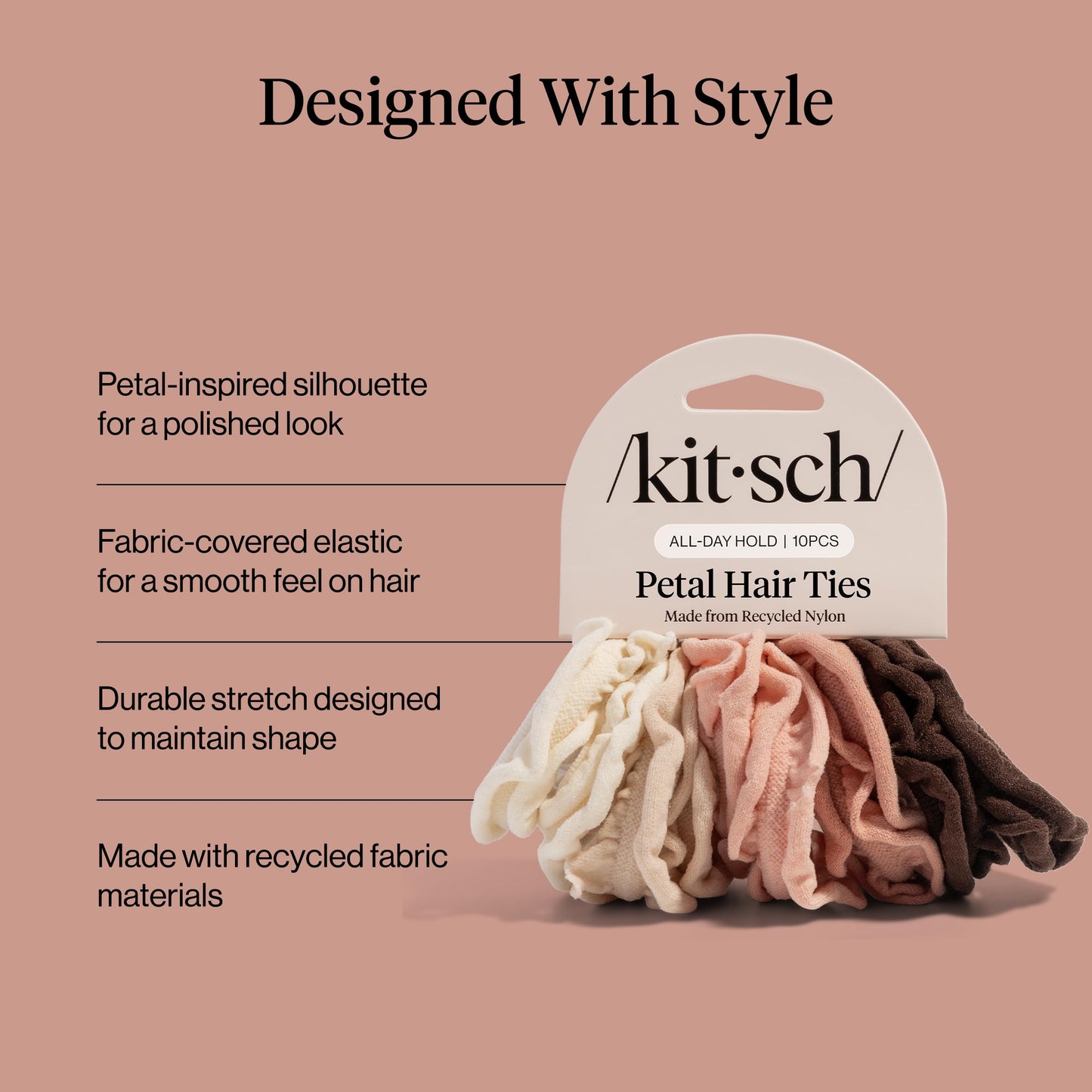 Kitsch Nylon Hair Ties No Damage - Stretchable Hair Bands for Strong All-Day Hold, Ponytail Holders | Hair Accessories for Girls - Black, 12 Pcs