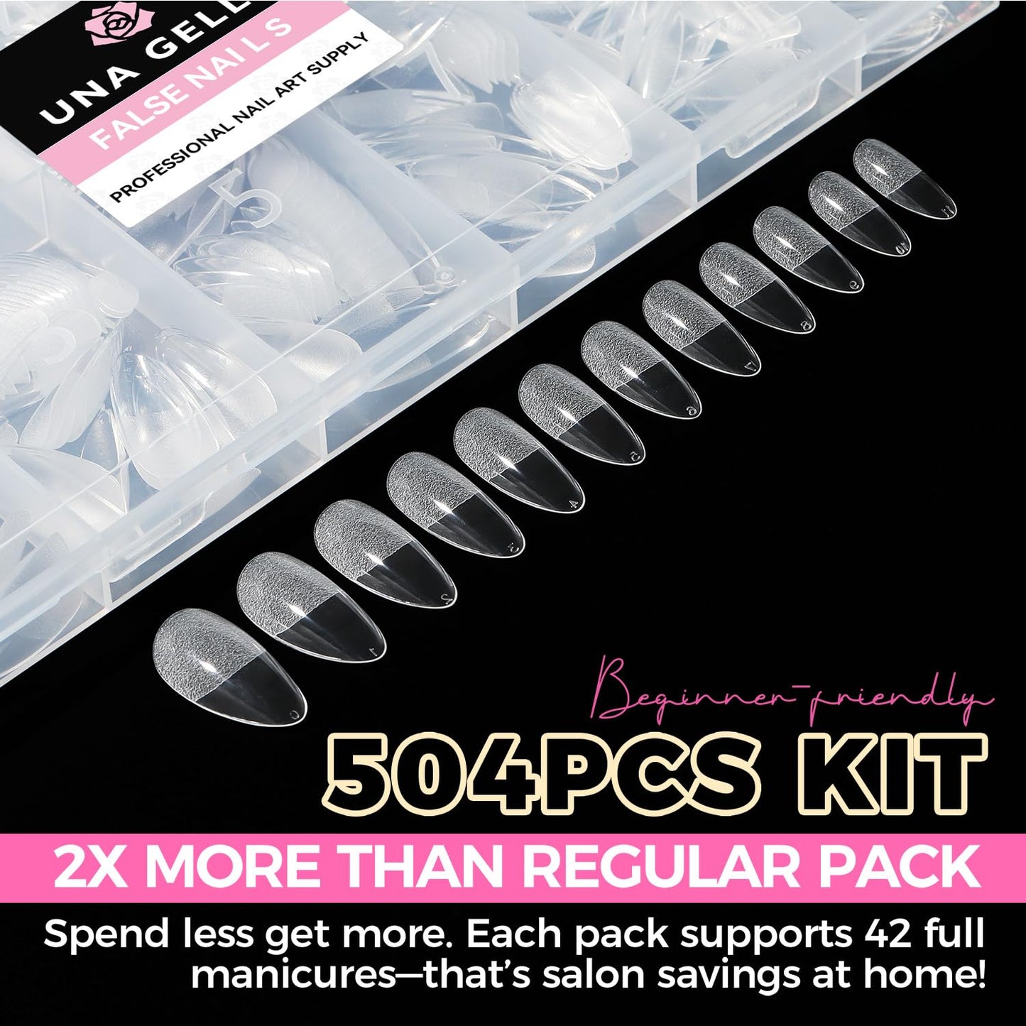 UNA GELLA Short Almond Nail Tips: 504PCS Short Fake Nails Soft Press On Gel Nail Tips Pre Shaped Almond Shape Home Nail Extension Full Cover, 12 Sizes Acrylic Gelly Tips