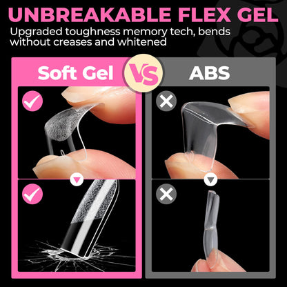UNA GELLA Short Almond Nail Tips: 504PCS Short Fake Nails Soft Press On Gel Nail Tips Pre Shaped Almond Shape Home Nail Extension Full Cover, 12 Sizes Acrylic Gelly Tips
