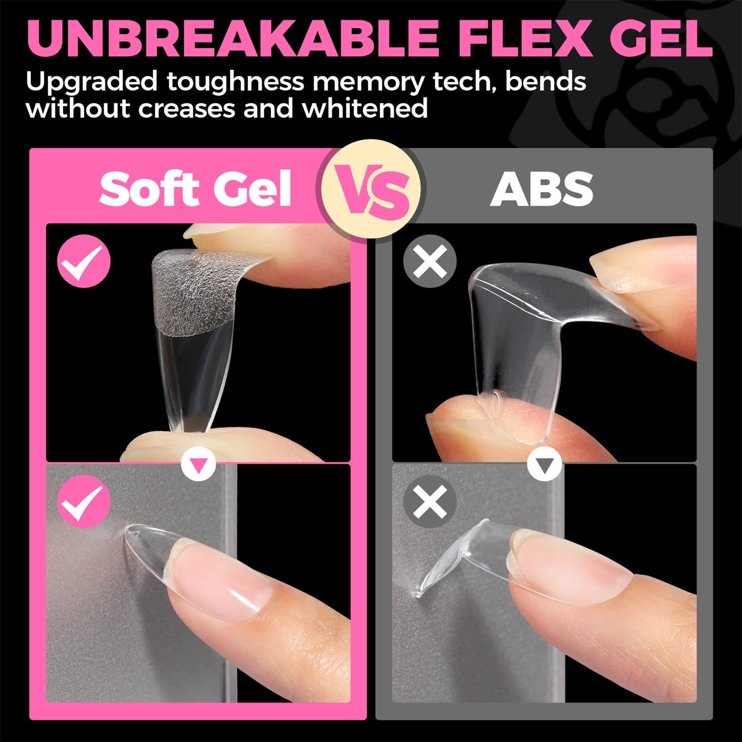 UNA GELLA Short Almond Nail Tips: 504PCS Short Fake Nails Soft Press On Gel Nail Tips Pre Shaped Almond Shape Home Nail Extension Full Cover, 12 Sizes Acrylic Gelly Tips