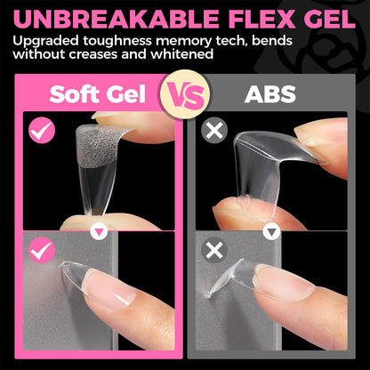 UNA GELLA Short Almond Nail Tips: 504PCS Short Fake Nails Soft Press On Gel Nail Tips Pre Shaped Almond Shape Home Nail Extension Full Cover, 12 Sizes Acrylic Gelly Tips
