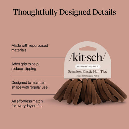 Kitsch Nylon Hair Ties No Damage - Stretchable Hair Bands for Strong All-Day Hold, Ponytail Holders | Hair Accessories for Girls - Black, 12 Pcs