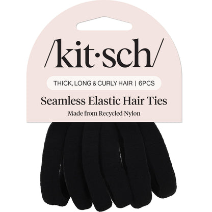 Kitsch Nylon Hair Ties No Damage - Stretchable Hair Bands for Strong All-Day Hold, Ponytail Holders | Hair Accessories for Girls - Black, 12 Pcs