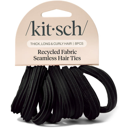 Kitsch Nylon Hair Ties No Damage - Stretchable Hair Bands for Strong All-Day Hold, Ponytail Holders | Hair Accessories for Girls - Black, 12 Pcs