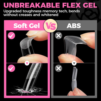 UNA GELLA Short Almond Nail Tips: 504PCS Short Fake Nails Soft Press On Gel Nail Tips Pre Shaped Almond Shape Home Nail Extension Full Cover, 12 Sizes Acrylic Gelly Tips