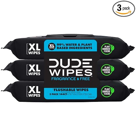 DUDE Wipes Unscented Flushable Wipes 3 Pack 144 Count