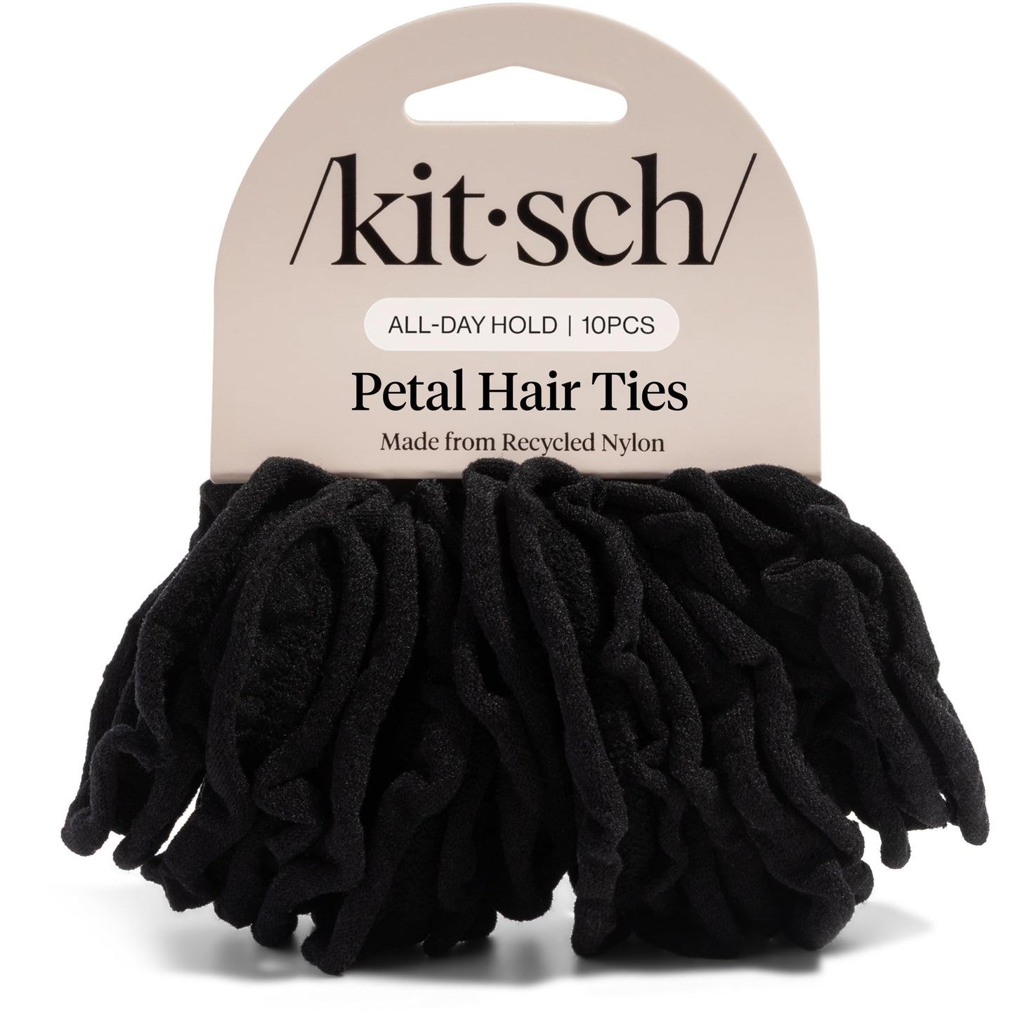 Kitsch Nylon Hair Ties No Damage - Stretchable Hair Bands for Strong All-Day Hold, Ponytail Holders | Hair Accessories for Girls - Black, 12 Pcs