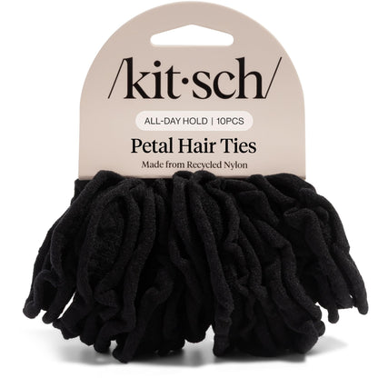 Kitsch Nylon Hair Ties No Damage - Stretchable Hair Bands for Strong All-Day Hold, Ponytail Holders | Hair Accessories for Girls - Black, 12 Pcs