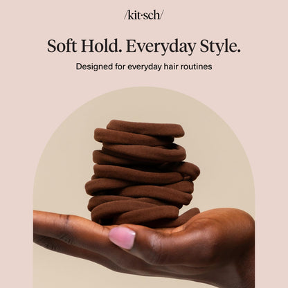 Kitsch Nylon Hair Ties No Damage - Stretchable Hair Bands for Strong All-Day Hold, Ponytail Holders | Hair Accessories for Girls - Black, 12 Pcs