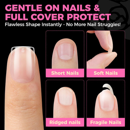 UNA GELLA Short Almond Nail Tips: 504PCS Short Fake Nails Soft Press On Gel Nail Tips Pre Shaped Almond Shape Home Nail Extension Full Cover, 12 Sizes Acrylic Gelly Tips