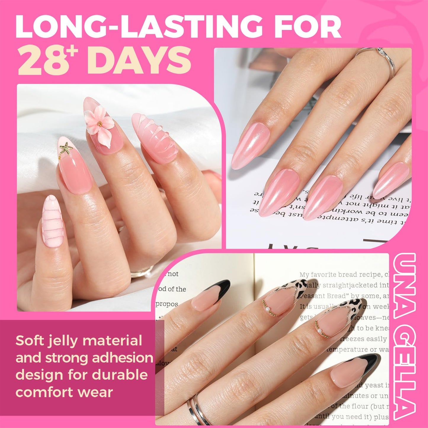 UNA GELLA Short Almond Nail Tips: 504PCS Short Fake Nails Soft Press On Gel Nail Tips Pre Shaped Almond Shape Home Nail Extension Full Cover, 12 Sizes Acrylic Gelly Tips