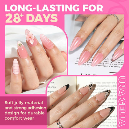 UNA GELLA Short Almond Nail Tips: 504PCS Short Fake Nails Soft Press On Gel Nail Tips Pre Shaped Almond Shape Home Nail Extension Full Cover, 12 Sizes Acrylic Gelly Tips