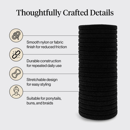Kitsch Nylon Hair Ties No Damage - Stretchable Hair Bands for Strong All-Day Hold, Ponytail Holders | Hair Accessories for Girls - Black, 12 Pcs