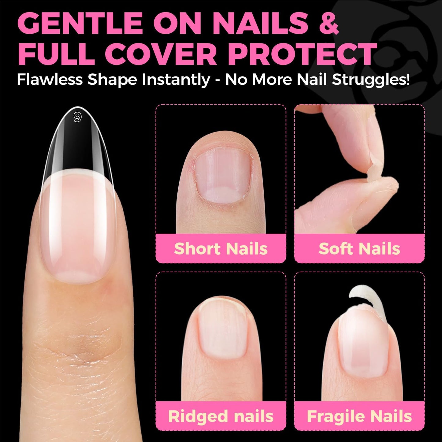 UNA GELLA Short Almond Nail Tips: 504PCS Short Fake Nails Soft Press On Gel Nail Tips Pre Shaped Almond Shape Home Nail Extension Full Cover, 12 Sizes Acrylic Gelly Tips