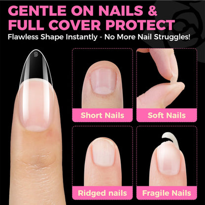 UNA GELLA Short Almond Nail Tips: 504PCS Short Fake Nails Soft Press On Gel Nail Tips Pre Shaped Almond Shape Home Nail Extension Full Cover, 12 Sizes Acrylic Gelly Tips