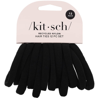 Kitsch Nylon Hair Ties No Damage - Stretchable Hair Bands for Strong All-Day Hold, Ponytail Holders | Hair Accessories for Girls - Black, 12 Pcs