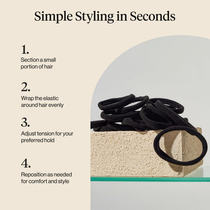 Kitsch Nylon Hair Ties No Damage - Stretchable Hair Bands for Strong All-Day Hold, Ponytail Holders | Hair Accessories for Girls - Black, 12 Pcs
