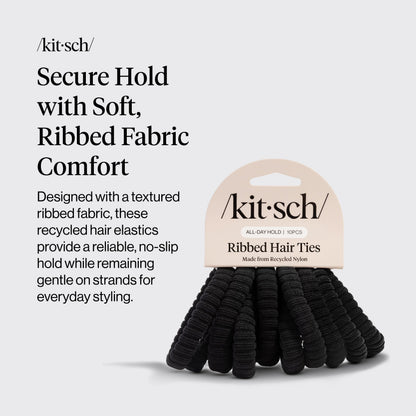 Kitsch Nylon Hair Ties No Damage - Stretchable Hair Bands for Strong All-Day Hold, Ponytail Holders | Hair Accessories for Girls - Black, 12 Pcs