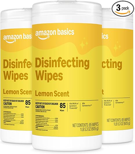 Amazon Basics Disinfecting Wipes Lemon 255 Count