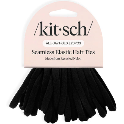 Kitsch Nylon Hair Ties No Damage - Stretchable Hair Bands for Strong All-Day Hold, Ponytail Holders | Hair Accessories for Girls - Black, 12 Pcs
