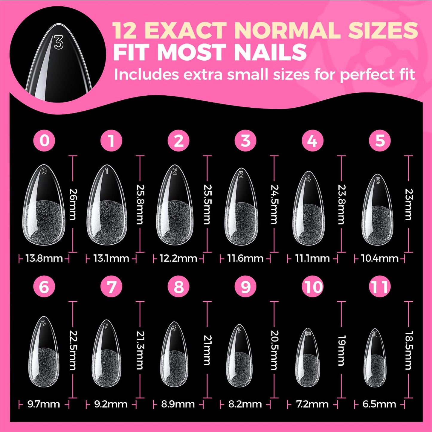 UNA GELLA Short Almond Nail Tips: 504PCS Short Fake Nails Soft Press On Gel Nail Tips Pre Shaped Almond Shape Home Nail Extension Full Cover, 12 Sizes Acrylic Gelly Tips