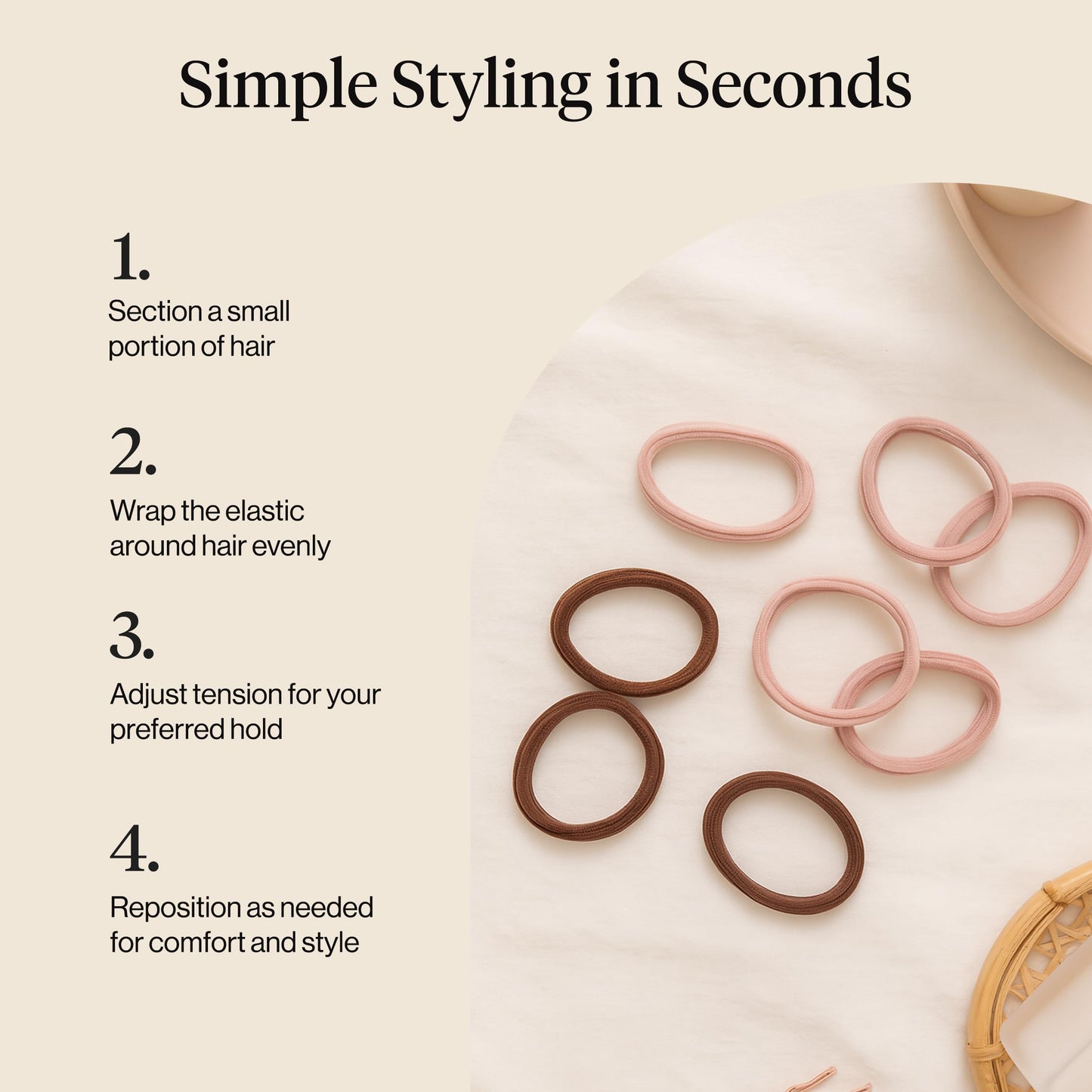 Kitsch Nylon Hair Ties No Damage - Stretchable Hair Bands for Strong All-Day Hold, Ponytail Holders | Hair Accessories for Girls - Black, 12 Pcs