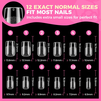 UNA GELLA Short Almond Nail Tips: 504PCS Short Fake Nails Soft Press On Gel Nail Tips Pre Shaped Almond Shape Home Nail Extension Full Cover, 12 Sizes Acrylic Gelly Tips