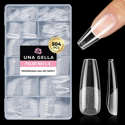UNA GELLA Short Almond Nail Tips: 504PCS Short Fake Nails Soft Press On Gel Nail Tips Pre Shaped Almond Shape Home Nail Extension Full Cover, 12 Sizes Acrylic Gelly Tips
