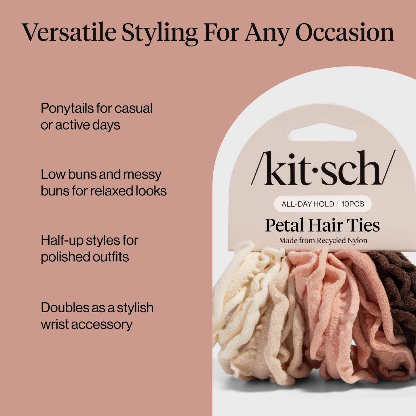 Kitsch Nylon Hair Ties No Damage - Stretchable Hair Bands for Strong All-Day Hold, Ponytail Holders | Hair Accessories for Girls - Black, 12 Pcs