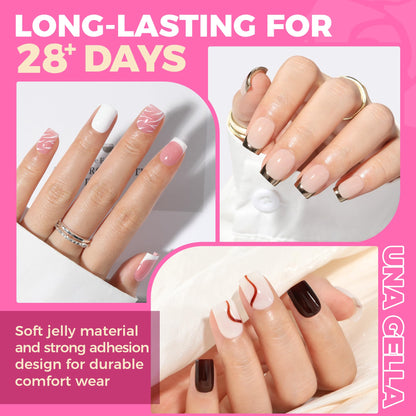 UNA GELLA Short Almond Nail Tips: 504PCS Short Fake Nails Soft Press On Gel Nail Tips Pre Shaped Almond Shape Home Nail Extension Full Cover, 12 Sizes Acrylic Gelly Tips